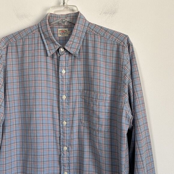 Faherty Mens Shirt L Button Front Blue Plaid Long Sleeve Active Cotton Pocket - Picture 3 of 11